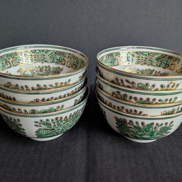 1 Green & Gold Fitzhugh Porcelain Bowl Dish Chinoiserie Preppy Grand Millennial - Picture 11 of 16